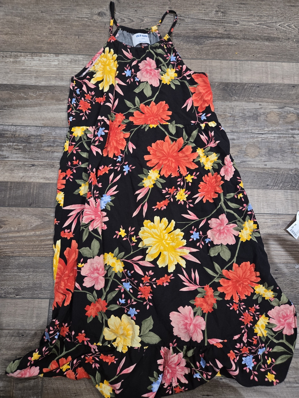 Girls Old Navy Black Maxi Dress with Bright Floral Print Size 10/12